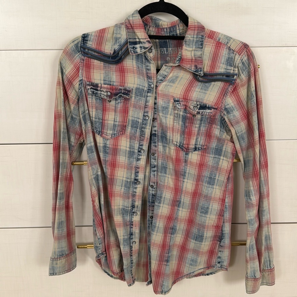 Plaid snap button down shirt